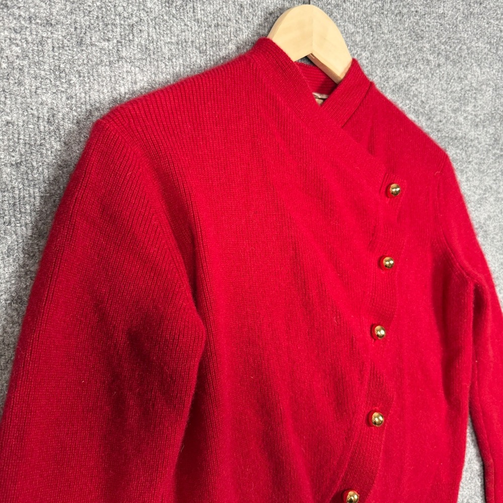 Burberry Size Small Cardigan Sweater Red Wool Blend Ribbed Asymmetrical Button - Picture 4 of 9